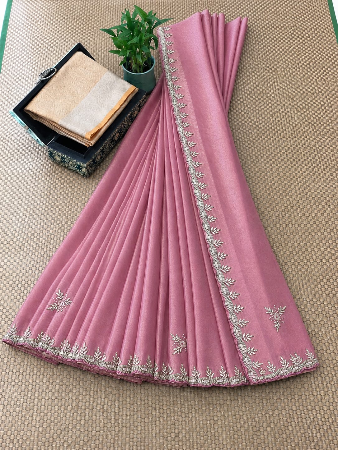 Classic Pink Handwork Saree