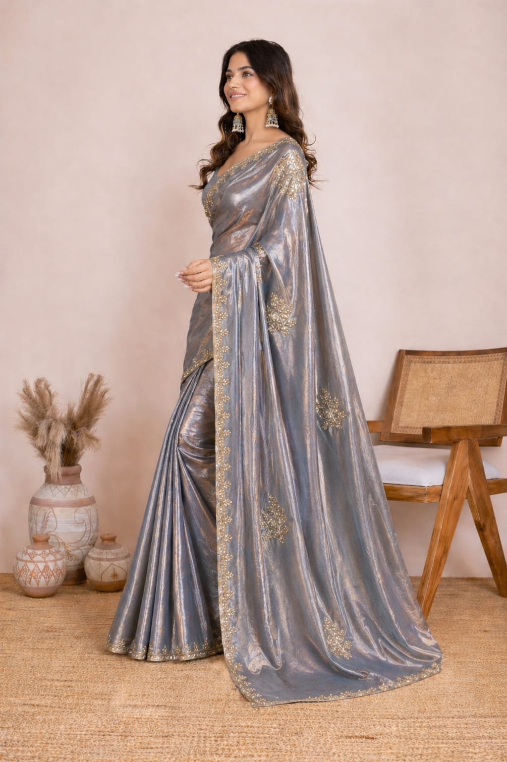 Classic Grey Handwork Saree