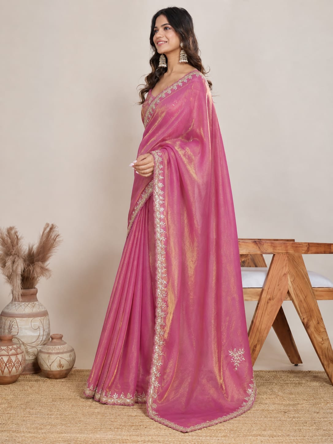 Classic Pink Handwork Saree