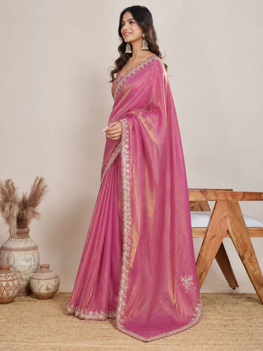 Classic Pink Handwork Saree