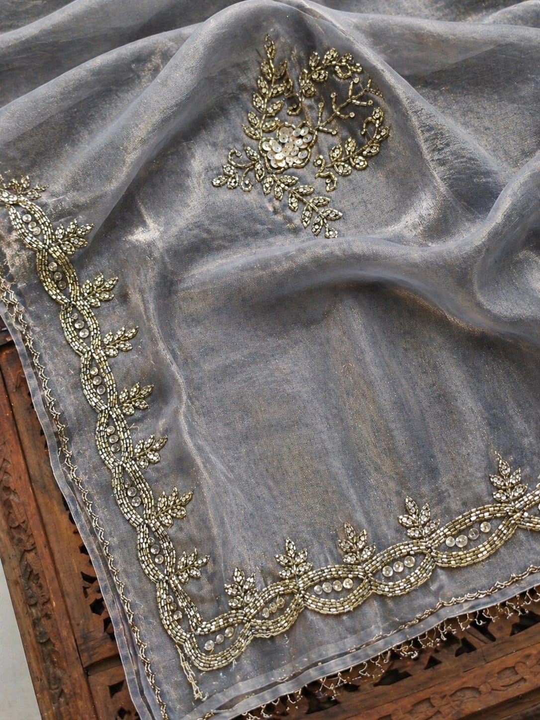 Classic Grey Handwork Saree
