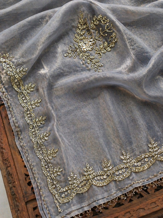 Classic Grey Embroidery Saree